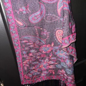 Pashmina Pink and Blue Paisley Fringe Scarf